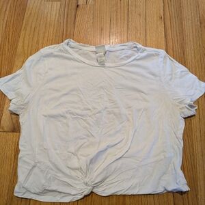 H&M White Short Sleeve Knot Hem Tee